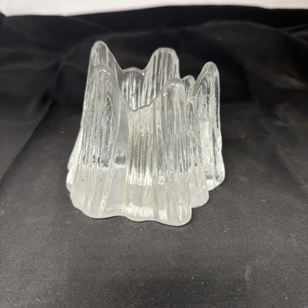 Nybro Sweden Ice Glass Candle Holder Volcano Iceberg Votive Scandinavian MCM